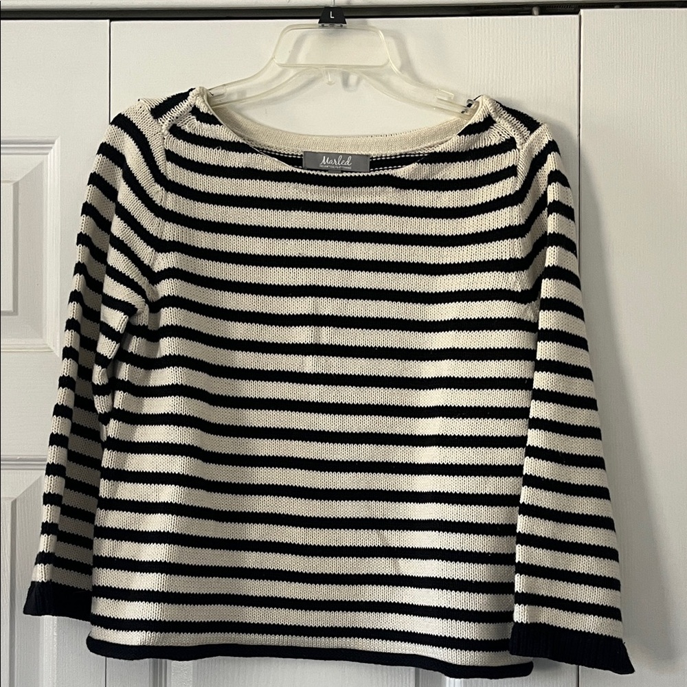 Marled Striped Crop Sweater in Black and Cream